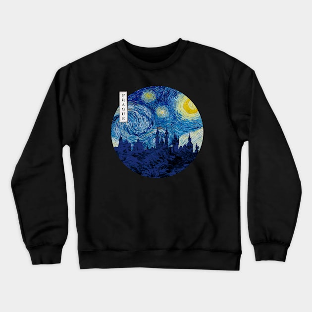 Prague Van Gogh Starry Night Circle Crewneck Sweatshirt by Ferrazi